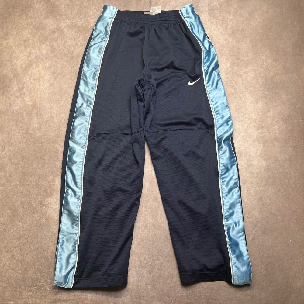 Vintage Nike Mens M Tear Away Track Pants Blue Satin Stripe Wide Leg logo *